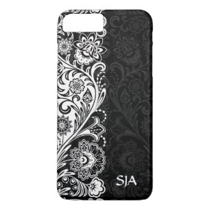 Vet zwart, wit, Floral design iPhone draagtas iPhone 8 Plus / 7 Plus Hoesje