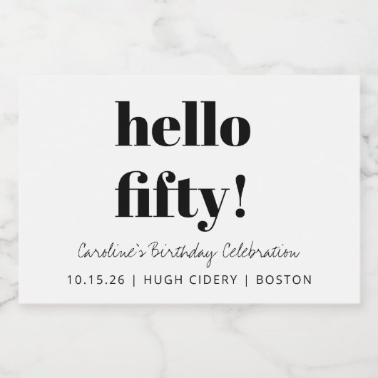 Vet Zwart Wit Modern 50ste Verjaardag Custom Mini Sparkling Wijnetiket (Enkel label)