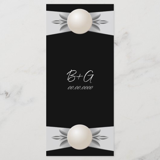 Vet Zwart & Wit Parel Lint Bruiloft Flat Menu (Achterkant)