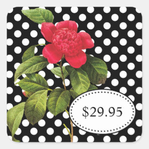 Vet Zwart-wit Polka Dots Camellia Prijs Label