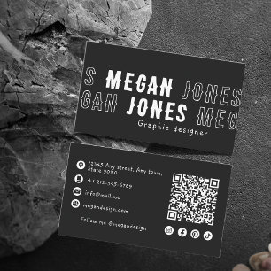 Vet Zwart-wit QR Code 5 Letter Naam Limiet Visitekaartje