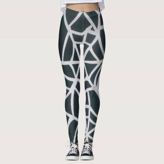 Vet zwart-wit Spider Web geometrisch patroon. Leggings (Voorkant)