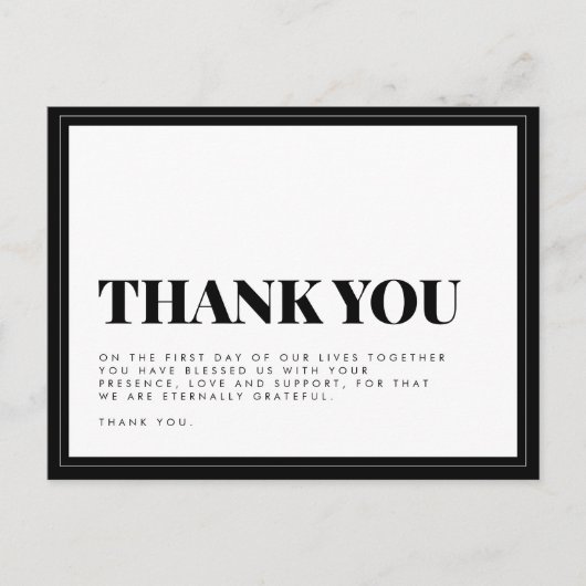 Vet Zwart Wit Typografie Bruiloft Bedankt Post Briefkaart (Voorkant)