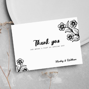 Vet zwart wit typografie floral Thank You Kaart