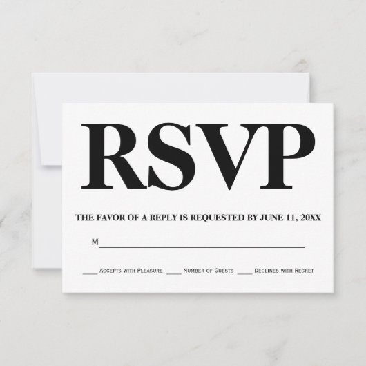 Vet zwart-witte typografie bruiloft RSVP Kaartje (Voorkant)