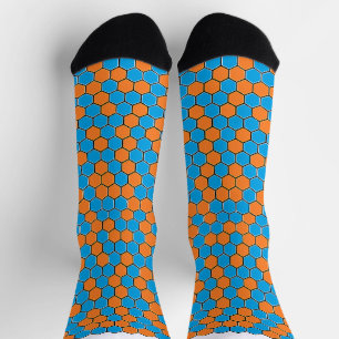 Vetblauwe en Oranje Honingraat Sokken