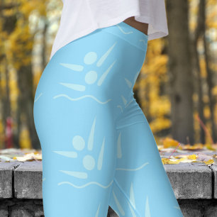 Vetblauwe vrouwen gesynchroniseerd zwempatroon leggings