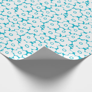 Vetbloemen - Wit op Aqua Blue Cadeaupapier