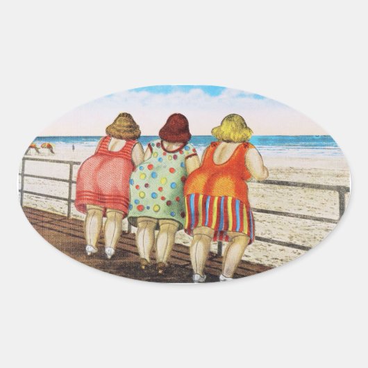  vetbodemmeisjes bij strand ovale sticker (Voorkant)