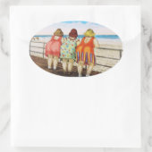  vetbodemmeisjes bij strand ovale sticker (Tas)