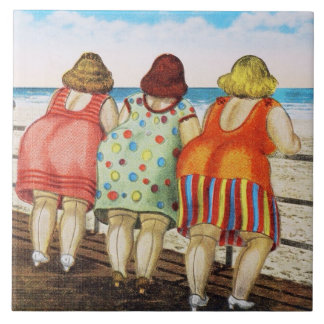 vetbodemmeisjes bij strand tegeltje