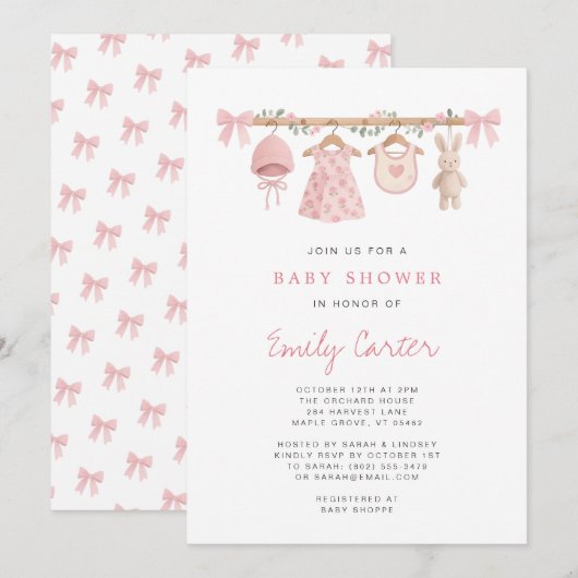 Vêtements de bébé à l'aquarelle Invitation pour bé (Devant / Derrière)