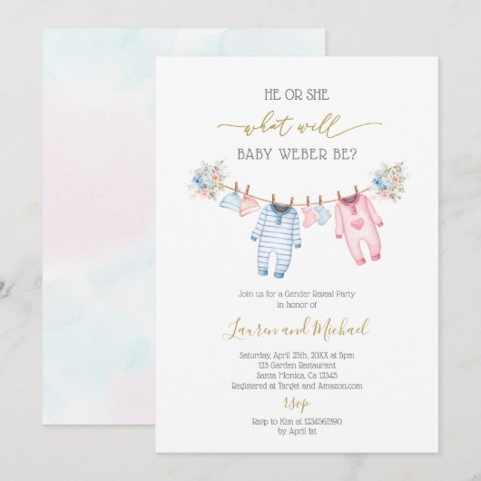 Vêtements de bébé Genre Révéler Invitation (Devant / Derrière)