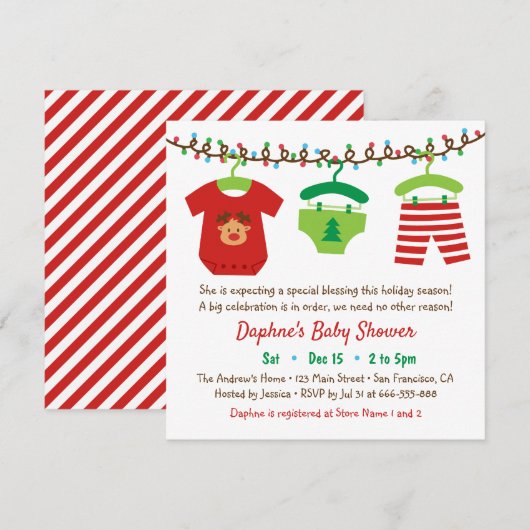 Vêtements de Noël Baby shower fêtes Invitations (Devant / Derrière)