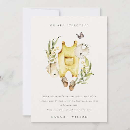 Vêtements en feuillage jaune Faire-part bébé (Devant)