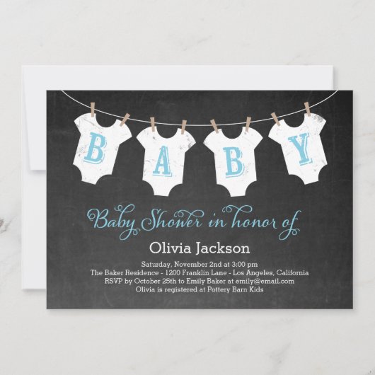 Vêtements Garland Baby shower Invitation - Bleu (Devant)