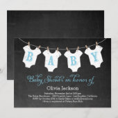 Vêtements Garland Baby shower Invitation - Bleu (Devant / Derrière)