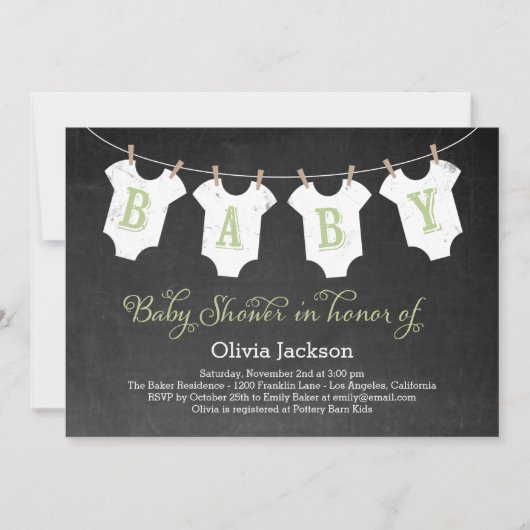 Vêtements Garland Baby shower Invitation - Sage (Devant)