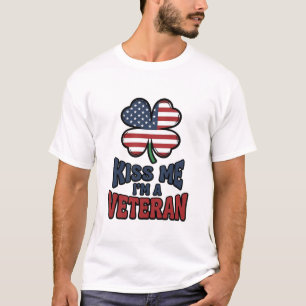 Veteraan Kus Me Patriottische Klaver Vintage T-shi T-shirt