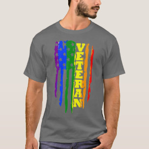 Veteran LGBT Gay Pride Rainbow American Flag Milit T-shirt