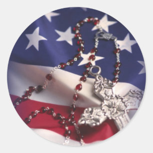 Veterandag kruis en vlag ronde sticker