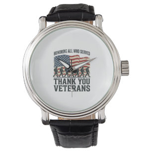Veteranen Bedankt Patriottisch Militair Vlag T-shi Horloge
