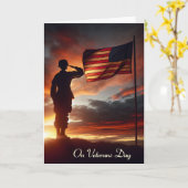 Veteranen Dag Saluerende Amerikaanse Soldaat  Kaart (Gele Bloem)