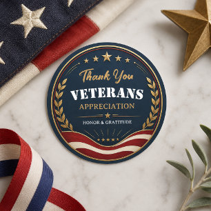 Veteranen Danken U   Patriottisch Militair Feest Ronde Sticker