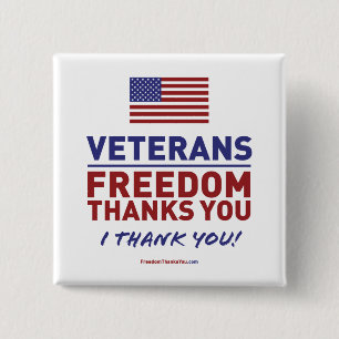Veteranen, vrijheid Bedankt je. Vierkante Button 5,1 Cm