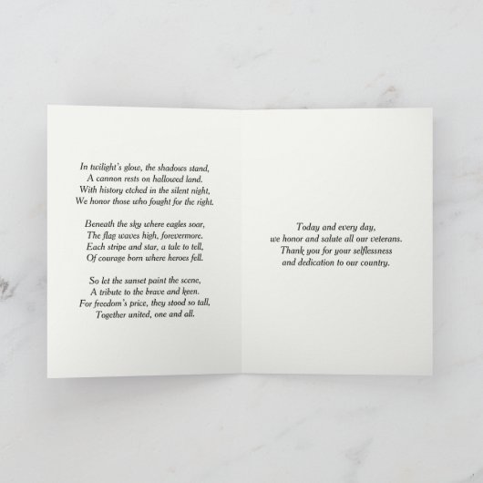 Veteranendag, oorlogskanon en Amerikaanse vlag Kaart (Binnen)