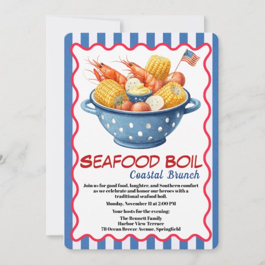 Veterans Day Invitation | Seafood Boil Celebration Kaart (Voorkant)