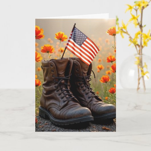 Veterans Day Military Combat Boots and Flag Kaart (Gele Bloem)