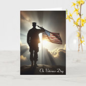 Veterans Day Saluting Amerikaanse soldaat Kaart (Gele Bloem)