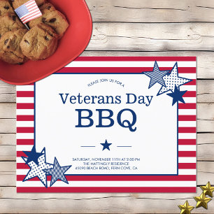 Veterans Day Stars Stripes Modern Patriotic BBQ Uitnodiging Briefkaart