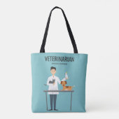 Veterinair Man met dieren en aangepaste tekst Draagtas (Achterkant)