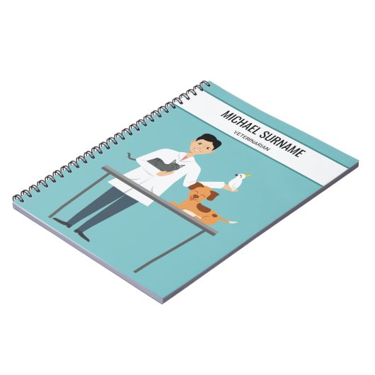 Veterinair Man met dieren en aangepaste tekst Notitieboek (Linkerzijde)