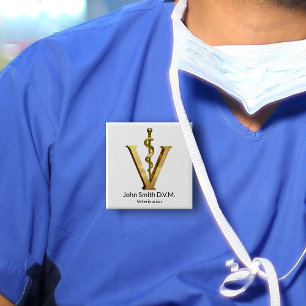Veterinaire Geneeskunde Elegant Goud V Vet Asclepi Vierkante Button 5,1 Cm