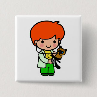 Veterinaire jongen vierkante button 5,1 cm