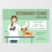 Veterinaire Vrouw en Dieren - Klinische Open Times Raamsticker (Vel)
