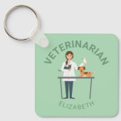 Veterinaire vrouw met dieren en uw eigen naam sleutelhanger (Voorkant)