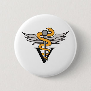 VETERINARIAANSE CADUCEUS RONDE BUTTON 5,7 CM