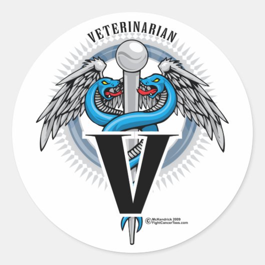 Veterinarian Caduceus Ronde Sticker (Voorkant)
