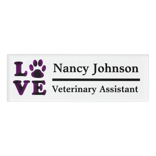 Veterinary Assistant Name Tag Paars Pawprints (Voorkant)