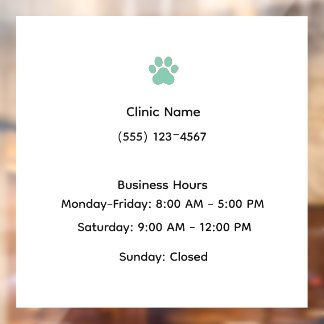 Veterinary Clinic Hours Window Cling Raamsticker