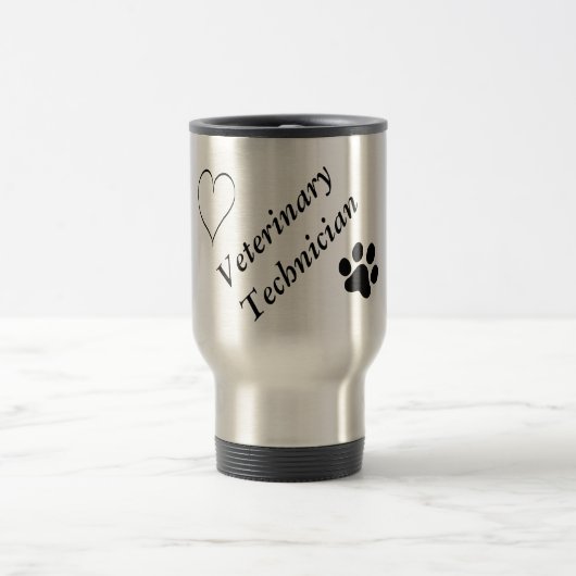Veterinary Techniciens-Black Paw Print and Heart Reisbeker (Center)