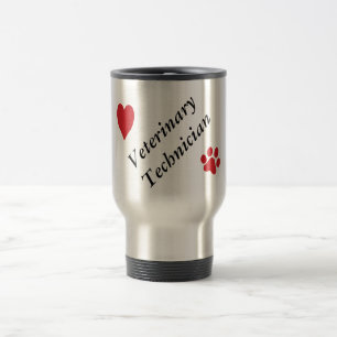 Veterinary Techniciens-Red Paw Print and Heart Reisbeker