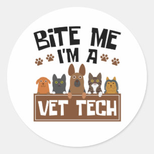 Veterinary Technicier Bite me Ik ben een Vet Tech Ronde Sticker