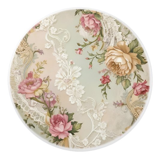 veters en Rozen Keramische Knop (Voorkant)