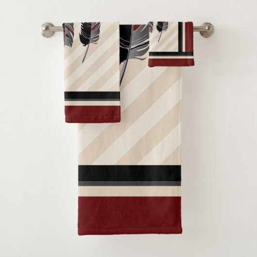 Veters op Cream, Maroon en Zwart Bad Handdoek (Insitu)