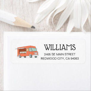 Vetgedrukt label voor retouradres voor foodtruck